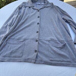 White Stag Gray Women Black Button Down Lightweight Sweater Jacket Pockets